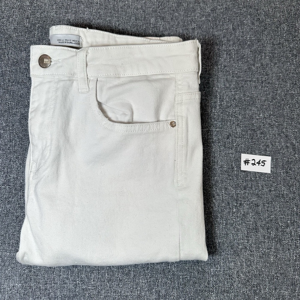 ZARA Women's White Skinny Jeans Size 10 High Rise Stretch Denim Gold Button - Picture 9 of 9